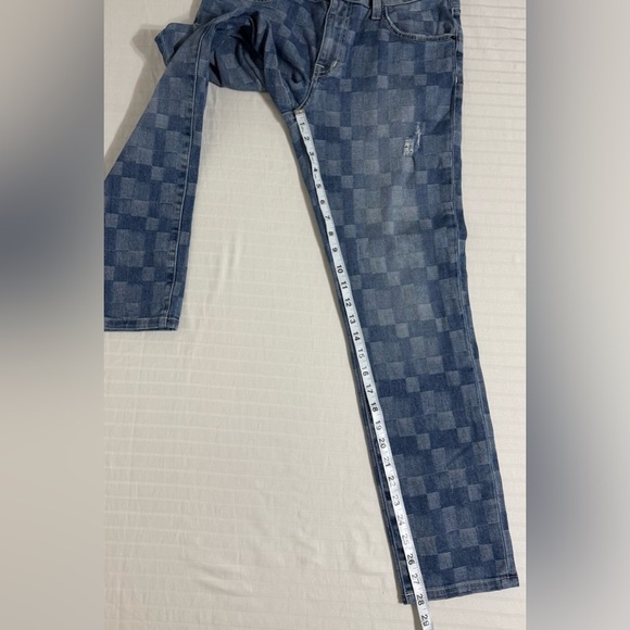 Current/Elliott The Fling Slim Boyfriend Checkered Jeans Distressed Blue Size 27 - Picture 10 of 16
